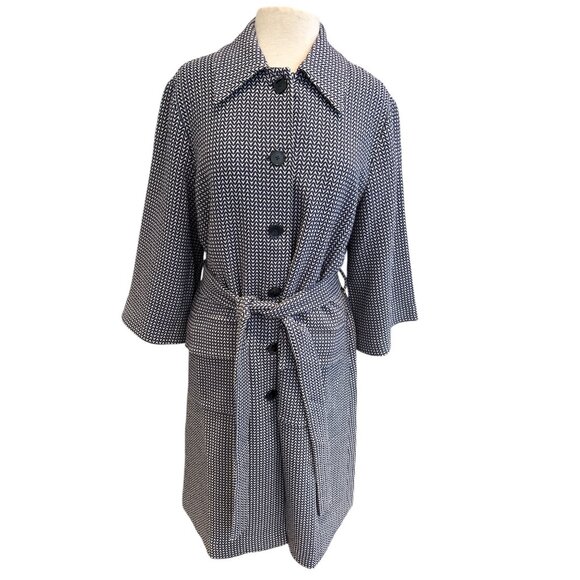 Houndstooth Linger Ln. Womens Coat With Belt - XL Polyester/Spandex Black/White - Picture 1 of 10